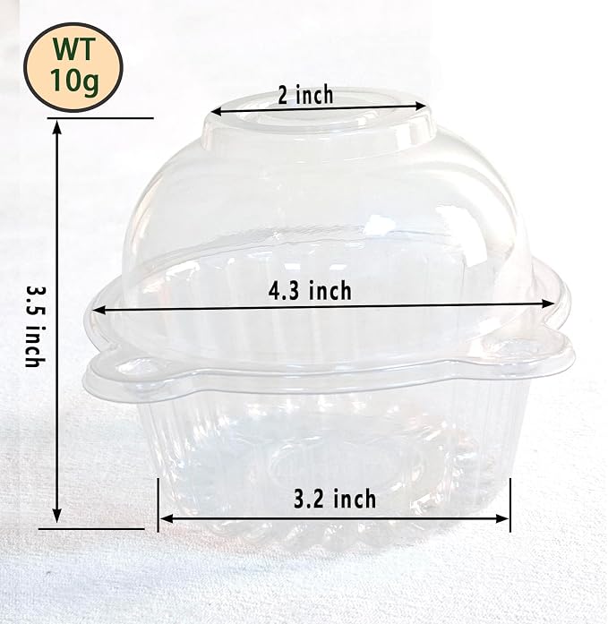100 Pack Jumbo Muffin Containers, Thicken Plastic Muffin Cartons | Jumbo Thicken Plastic Muffin Cartons,Disposable Clear Plastic Single Muffin Holders,Cupcake Boxes Bulk,Size 4.3 * 3.5inch