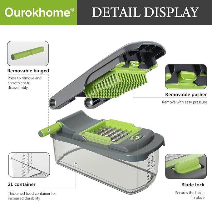 Ourokhome Vegetable Chopper Onion Cutter with Container Multifunctional Food Chopper with 2 Blades, Dough Pastry Bench Cutter Scraper, Stainless Steel Pizza Cutter for Kitchen Baking, Dishwasher Safe