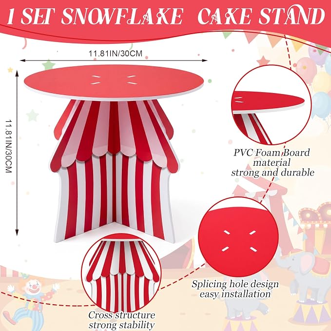 Lallisa 12" Circus Themed Cake Stand Red 3D Carnival Themed Party Decorations with Circus Tent Base PVC Dessert Holder Centerpieces for Desserts Birthday Wedding Supplies