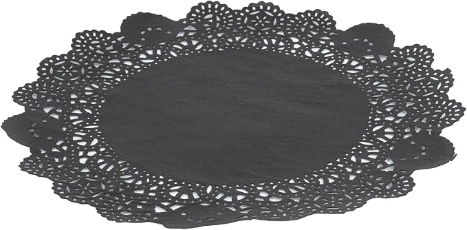 Restaurantware Black Paper Doilies 4000 Count 8 x 8 Inch, Disposable, Long Lasting Absorbent Paper Doilies for Tables with Elegant Lace Finish for Pastries, Cupcakes, Cookies and Desserts