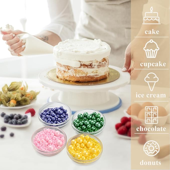 Homankit Edible Pearl Sprinkles for Baking, Purple Yellow Green and Pink Sugar Pearls Cake Decorations for Cupcake Toppers Cookie Decorating Birthday Party Wedding Mardi Gras Christmas Supplies