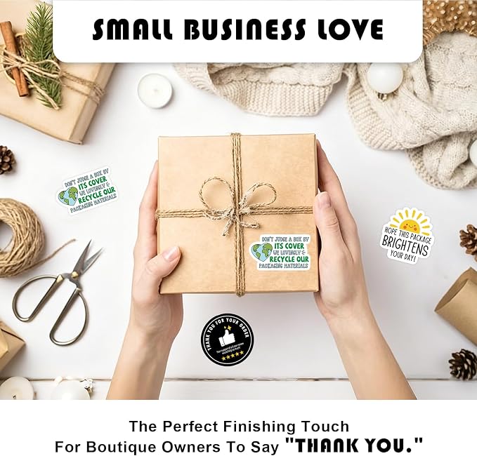 500Pcs Cute Small Business Stickers Lable, Funny Packaging, Thank You Package Sticker, Recycle Recycling Sticker, Reused Box, Mail Envelopes Shipping Stickers