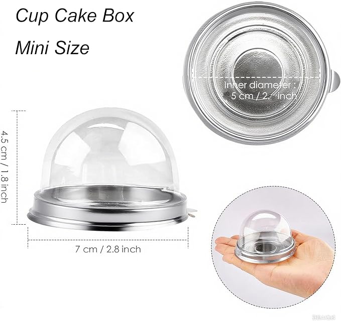 EchoDone 50 Set Clear Plastic Mini Cupcake Boxes Single Container Box | Muffin Pod Dome Muffin Single Container Box for Wedding Birthday Gifts Boxes Supplies (Silver)