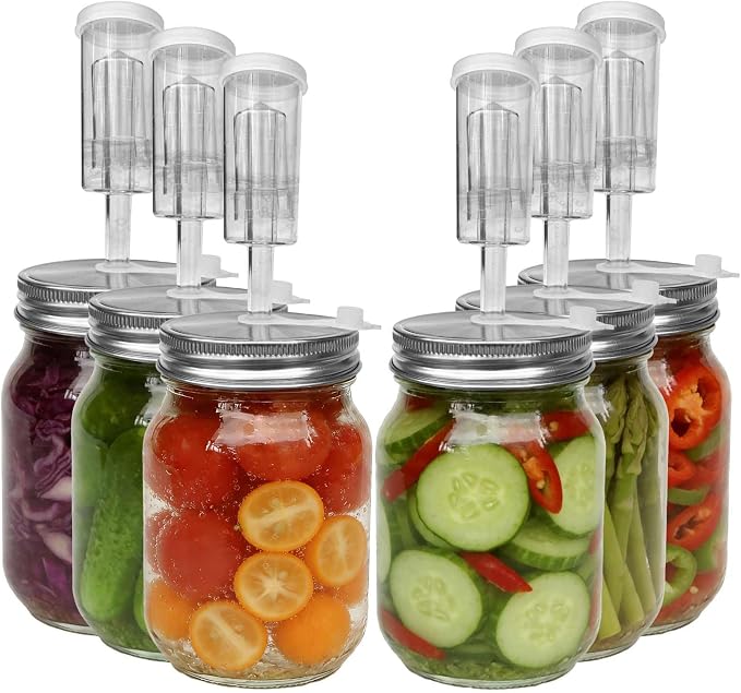 Fermentation Lids Kit for Wide Mouth Mason Jars | 6 304 Stainless Steel Fermenting Lids with 6 Airlocks, 6 Silicone Rings & Grommets-Complete Mason Jar Fermentation Set for Brewing, Fermenting(No Jars