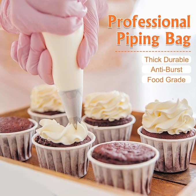 XSEINO Disposable Piping Bags, 12 Inch - 200PCS Heavy Duty Anti Burst Pastry Bags with Bump Non-slip Design for Icing, Frosting and Cookie Decoration Bags (Thickened)