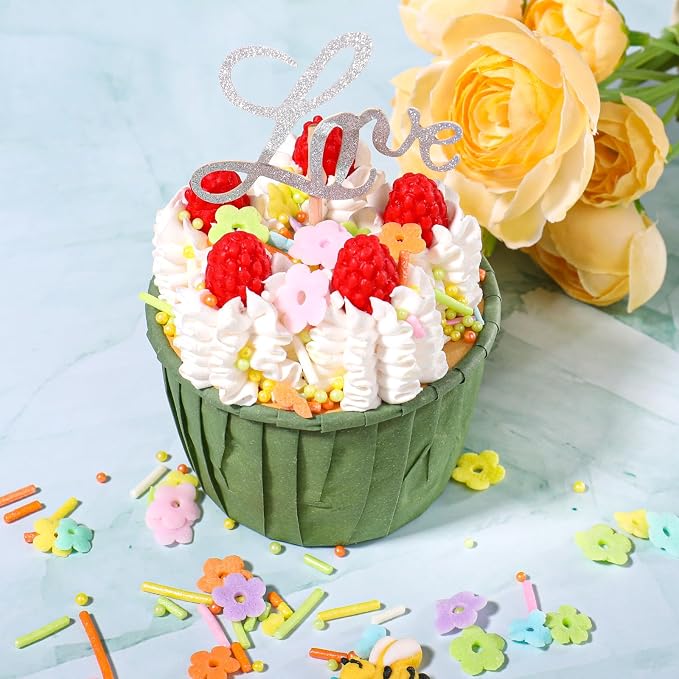 Flower Sprinkles for Cake Decorating, 4.6oz Edible Spring Summer Colorful Sprinkles with Flowers Bees Green Pearls for Cake Cupcake Baking Cookie Toppings
