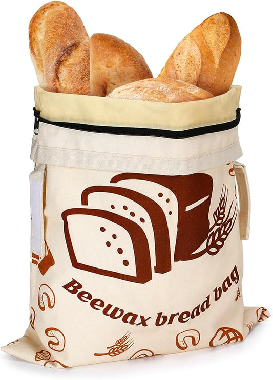 Natural Beeswax Bread Bags with Sealing Zipper - 13''x16.7'' Reusable Sourdough Storage Wraps for Homemade Bread, Keeping Food Fresh, Gifts for People Who Love Baking, Sliced Bread Pattern, 1 Pcs