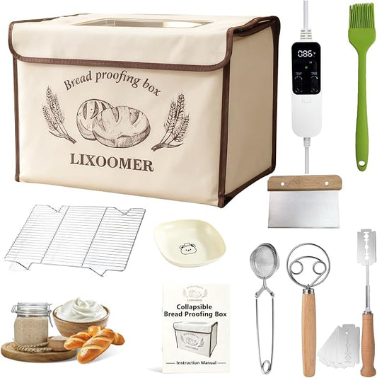 Collapsible Bread Proofing Box with 68-115°F Temp Control & 48H Timer, Bread Making Kit with Dough Warming Box, Includes 7 Kitchen Baking Accessories