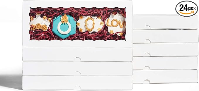 24PCS 12 x 5 x 1.5 inches Auto-Popup One Piece Premium Cookies Boxes, Bakery Boxes for Mother's Day and Holiday Cookie Gift Sets