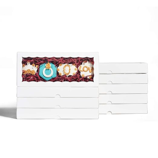 100PCS 12 x 5 x 1.5 inches Auto-Popup One Piece Premium Cookie Boxes with Window, Bakery Box for Holiday Cookie Gift Sets