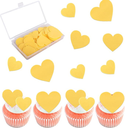 60 PCS Edible Heart Cupcake Toppers Wafer Paper Sweet Love Heart Cake Decorations Edible Wedding Engagement Cupcake Picks for Valentine's Day Wedding Bridal Shower Birthday Party Decor Supplies Gold