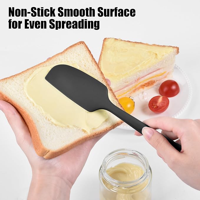 600°F Heat Resistant Small Spatula, Doosu Mini Food-Grade Silicone Bowl Scraper Compact Flexible Kitchen Cooking Baking Tool for Scraping Jar Jams Nut Butters & Mixing Stirring Sauce (Black)