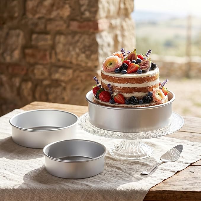 3 Pack Cake Pan Round, 6 inch/8 inch/10 inch Aluminum Baking Pans for Layer Cakes Metal Tier Cake Tins Heavy Duty Non-Stickfor Birthday Wedding Party, Home Kitchen, 3inch Depth