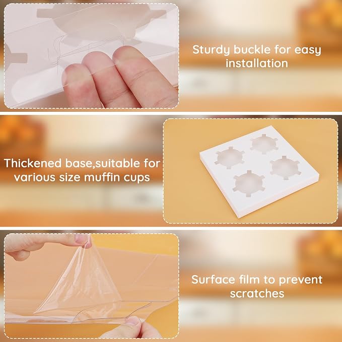 EUSOAR Cupcake Boxes 4 Count, 6 Pack White Bakery Cupcakes Containers Clear with Gift Ribbon, Rectangle Treat Dessert Muffins Holders Disposable Cake Carrier for Wedding Tea Party Favor Decor