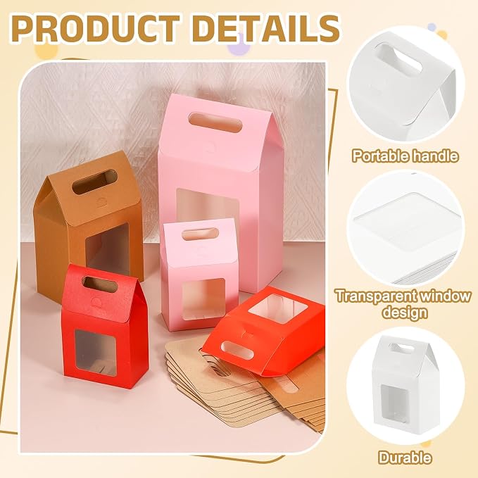 uxcell 12Pcs Gift Boxes, Favor Box with Clear Window and Handle, Stand Up Favor Treat Boxes for Candy, Cookies, Party Store, Packaging, Wedding, White