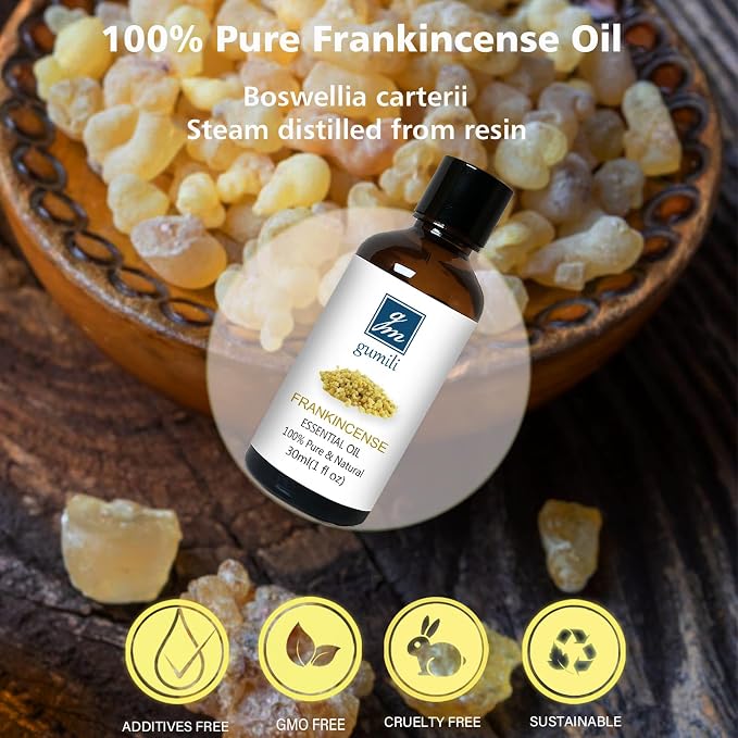 GM Gumili Frankincense and Myrrh Essential Oil Set, 2 Pack x 30ml, 100% Pure Undiluted Essential Oils for Diffuser, Aromatherapy, Meditation & Skin Care