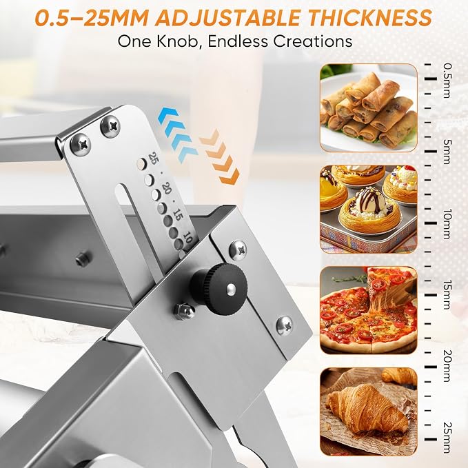 Folding Dough Sheeter,0.5-25mm Adjustable Thickness Manual Dough Roller Machine with 35.4"x15.7" Food-Grade Panel,Stainless Steel Puff Pastry Roller for Croissant Pizza Fondant, Home & Commercial Use
