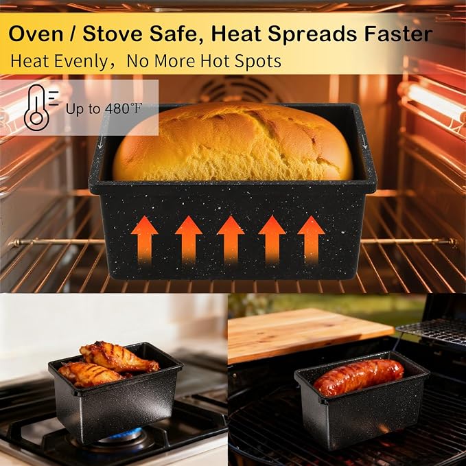 Cast Aluminum Pullman Loaf Pan with Lid, 8x4 Inch Nonstick Professional Bread Pan for Sourdough & Sandwich, Heavy Duty Warp-Proof, Superior Even Heat Distribution, Speckled Black