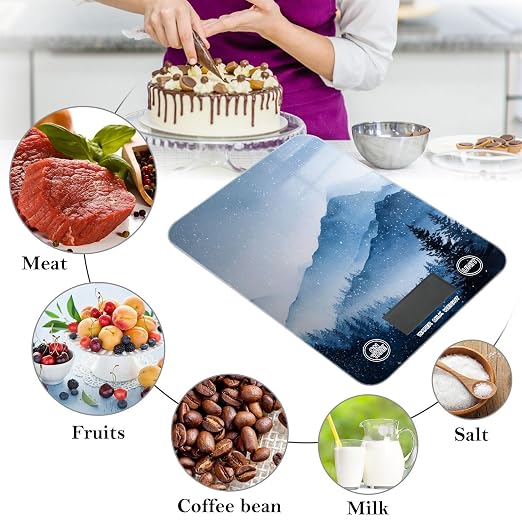 Food Scale Kitchen Scale for Baking Cooking Digital Food Weighing Measuring Scale Small Waterproof Electric Food Scale Watercolor Winter Mountain Blue