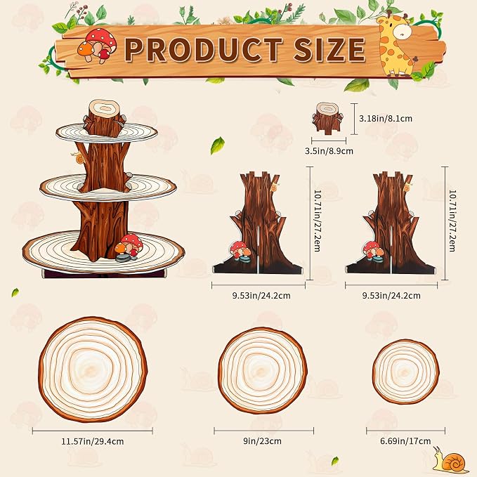 2 Pack Woodland Baby Shower Decorations Cupcake Stands: Cake Topper Stand Western Party Decors Supplies Favors, Baby Kids Boys Girls Birthday Safari Camping Mushroom Theme Cardboard Cupcake Holders