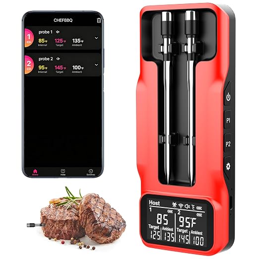 Wireless Meat Thermometer Digital - 800FT Bluetooth Food Thermometer for Cooking, NIST Certified Accuracy, Standalone Base Dual Probes for Grill BBQ Oven Smoker