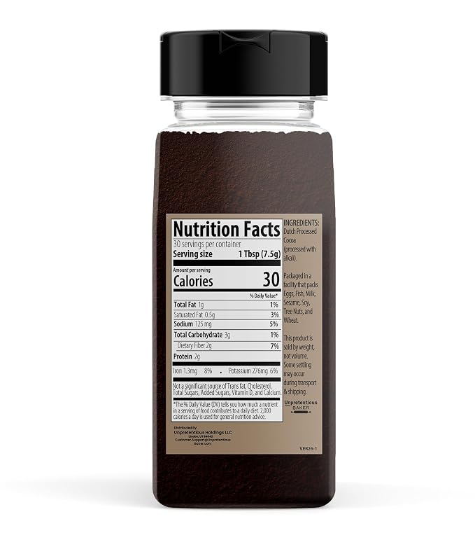 Unpretentious Black Cocoa Powder, Dutch Processed, Cookies & Cakes, Rich & Decadent (8 Ounce)