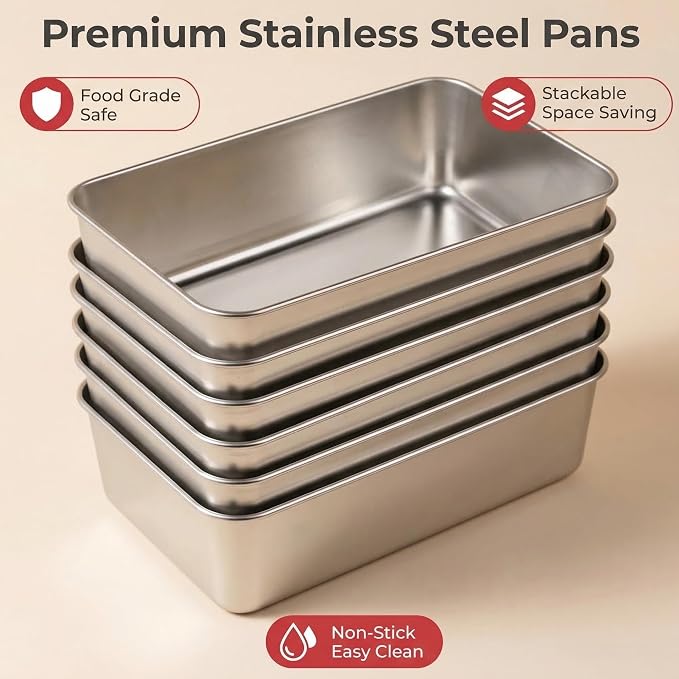 Kichwit Stainless Steel Loaf Pan for Bread, 6 Pack Metal Baking Pan for Meatloaf or Banana bread, Dishwasher Safe (6, 7“ x 5” x 2-3/8“)