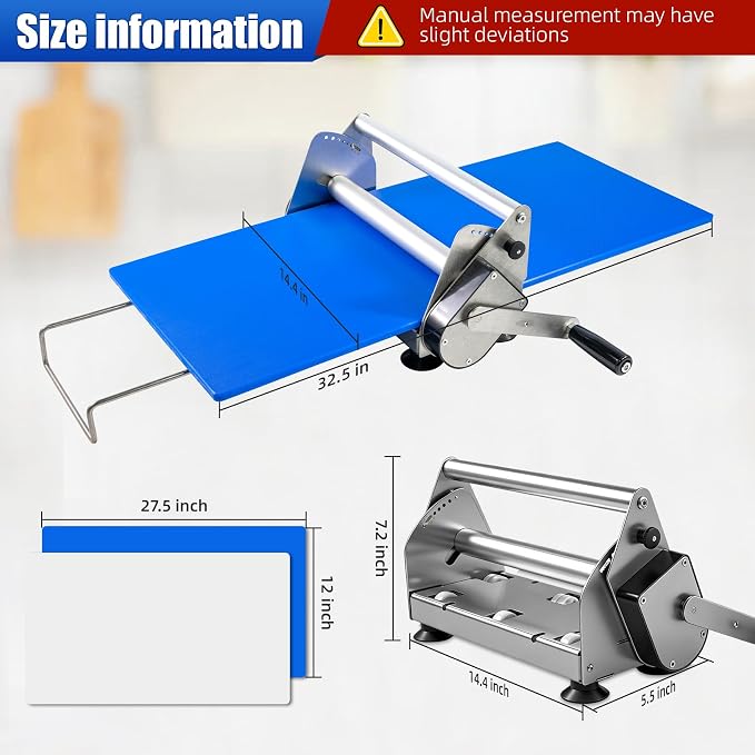 Folding Dough Rolling Machine，Manual Dough Sheeter ，Compact Dough Sheeter Machine For Bakery Pizza，Dough Machine With Adjustable Thickness, Stainless Steel（2 Rolling Boards）