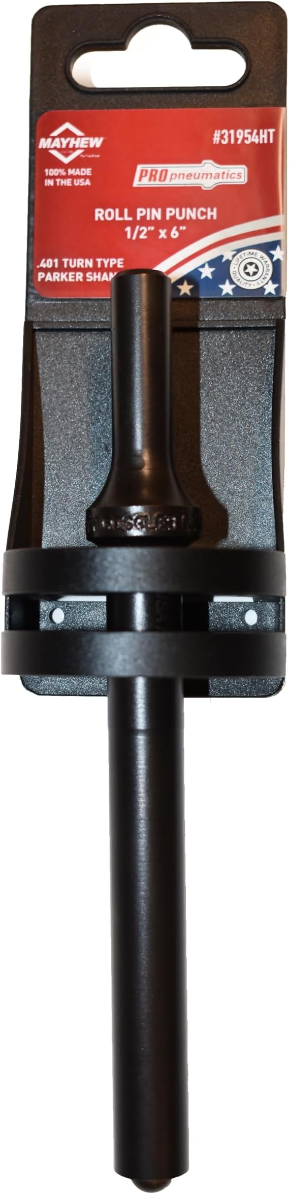 Mayhew Tools 31954HT Pneumatic Roll Pin Punch, 1/2" x 6" Hang Tag, Black Oxide Finish
