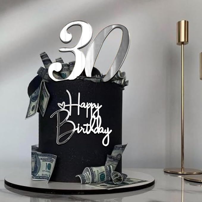 24 PCS Happy Birthday Cake Toppers Mirror Acrylic Side Cake Decorations 8 Styles