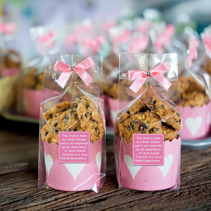 800pcs Cottage Food Law Labels 1.5x1.5 Inch Square Homemade Thermal Printed Adhesive Sticker Inspection Statement Ingredient Label Stickers for Home Kitchen Bakery Homemade Food Packaging - Pink