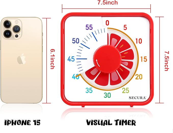 Secura 7.5-Inch Fruit Visual Timer for Kids, 60-Minute Countdown Timer for Classroom or Kitchen, Durable Mechanical Timer Clock with Magnetic Backing (Grapefruit)