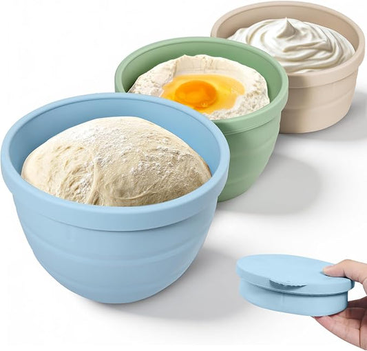 Forenee 4.5 Qt Collapsible Silicone Bowl Liners for KitchenAid Stand Mixer Tilt Head | 3PCS Reusable Silicone Mixing Bowl Inserts, Non-Stick Rubber Liner Bowls for Kitchen Aid Lift Mixer Accessories