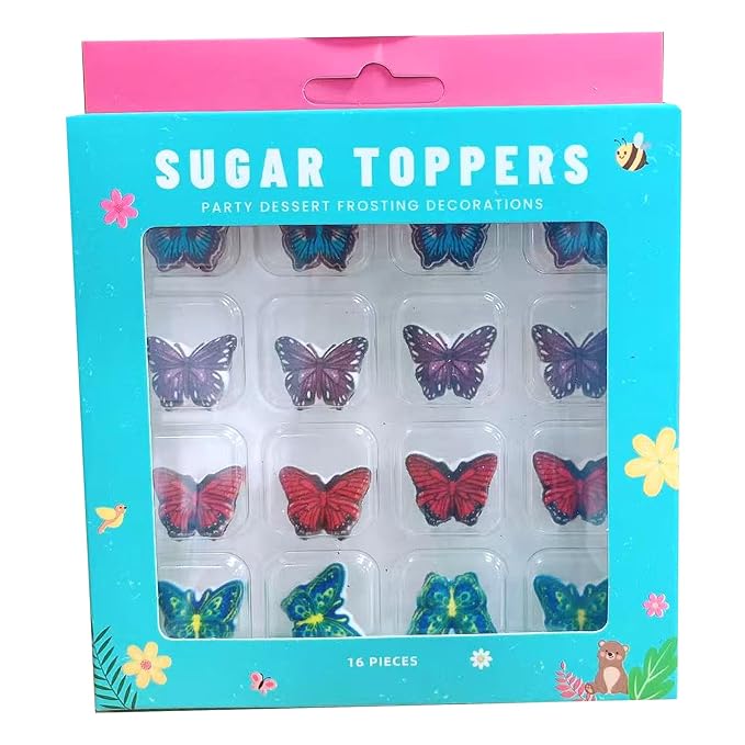 16 PCS Edible Butterflies Icing Cake Decoration Candy Sprinkle Cupcake Topper Ice Cream Cookies Frosting Decoration