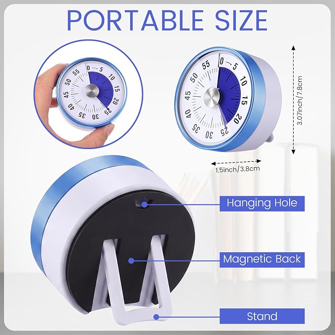 Blosssound 3 Pcs 60 Minute Visual Timers 3 Inch Mechanical Desk Countdown Timer with Magnetic Foldable Legs Hanging Hole Alarm Kitchen for Cooking Study Tool Meeting (Purple)
