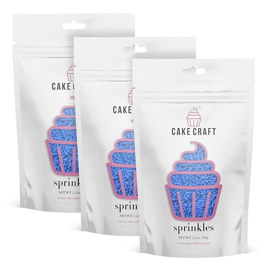 Cake Craft Sprinkles – 3-Pack (100g Each) | Decorating Cakes, Cupcakes, Cookies & More | Blue – Jimmies