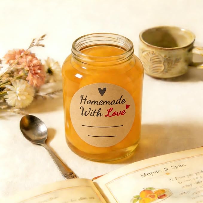 600 Pcs Homemade with Love Stickers, 2" Round Canning Labels for Mason Jars, Jam, Jelly, Pickles – with Lines for Writing