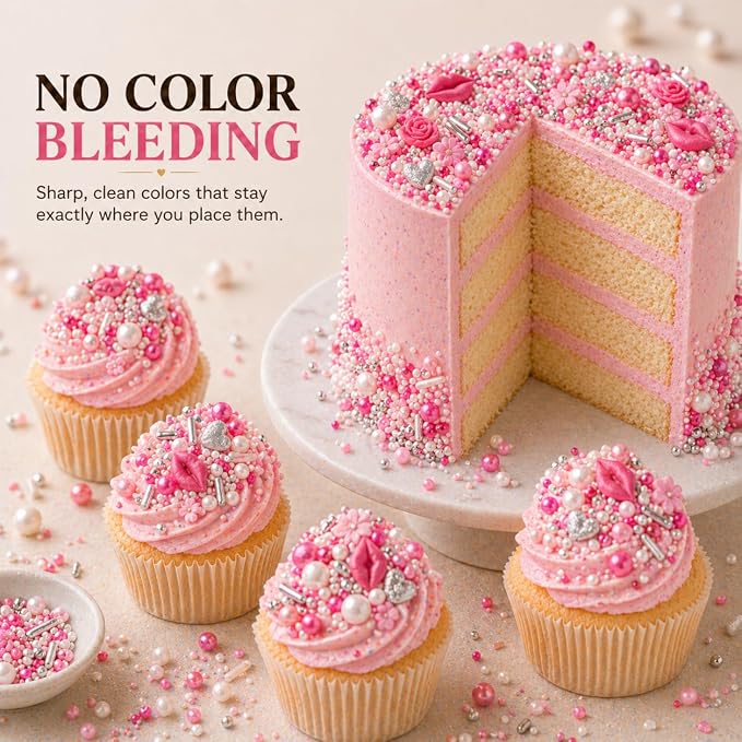 Confect Cake & Cupcake Sprinkles | Love Sprinkles Mix Pink Mini Lips & Roses, Silver Hearts & Vermcelli and White Pearls | Anniversary Sprinkles | Edible sprinkles Mix Pack of 5 (5 Oz)