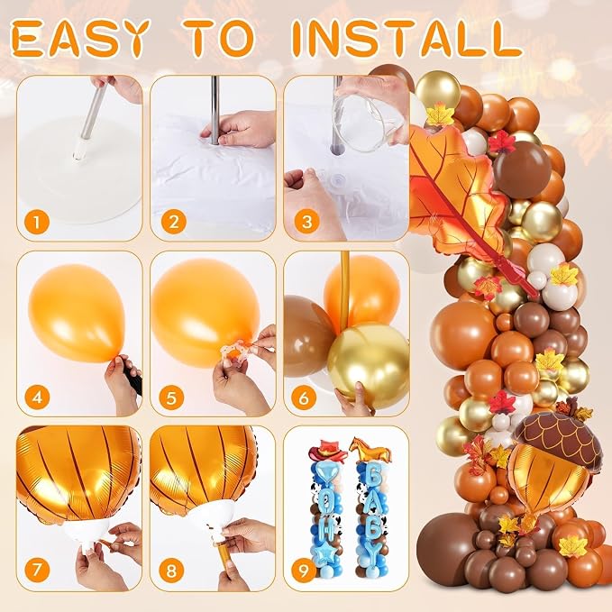 2 Set Fall Balloon Arch Kit Adjustable Fall Column Stand Thanksgiving Balloon Towers with Pinecone Maple Leaves Balloons for Thanksgiving Autumn Harvest Baby Shower Birthday Party Decoration