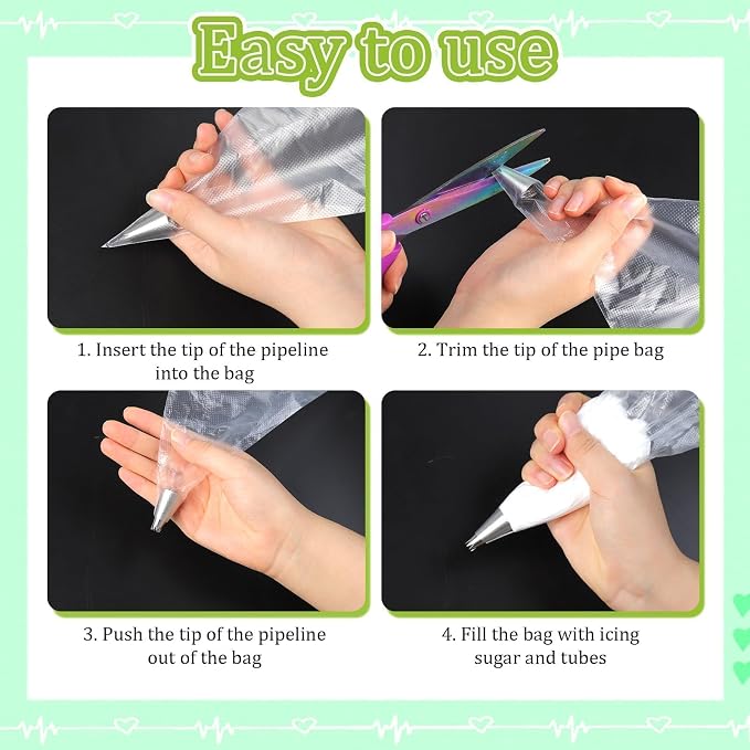 63Pcs Star Piping Tip with Pastry Bags, Stainless Steel Star Frosting Tip | Small Piping Tips, Stainless Steel, Disposable & Reusable Pastry Bags, Silicone Ties