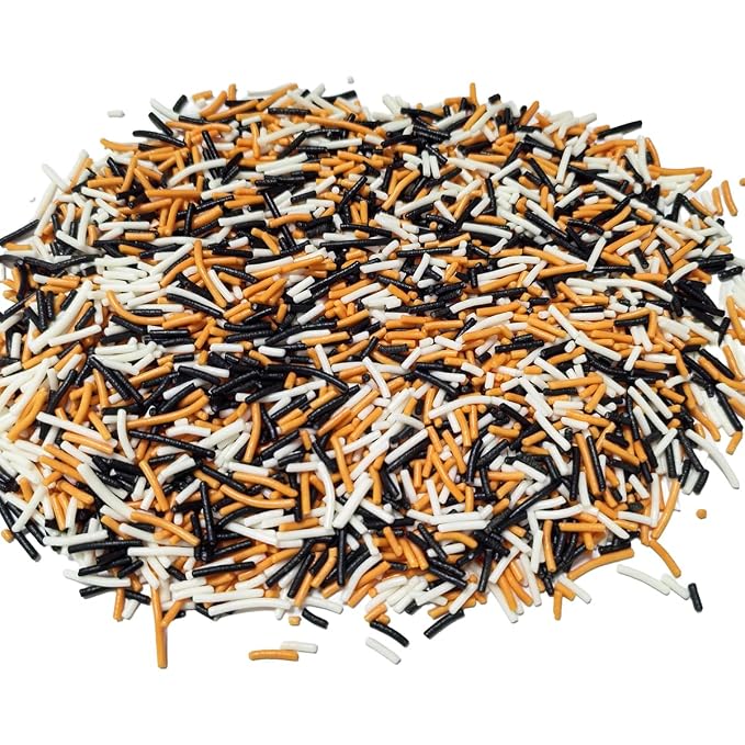 Senchanting Black Orange White Jimmies Sprinkles, Edible Halloween Themed Sprinkle Mix, Thanksgiving Birthday Jimmy Sprinkles Toppers for Decorating Baking Cupcakes Cake Cookies Ice Creams Donuts Candy
