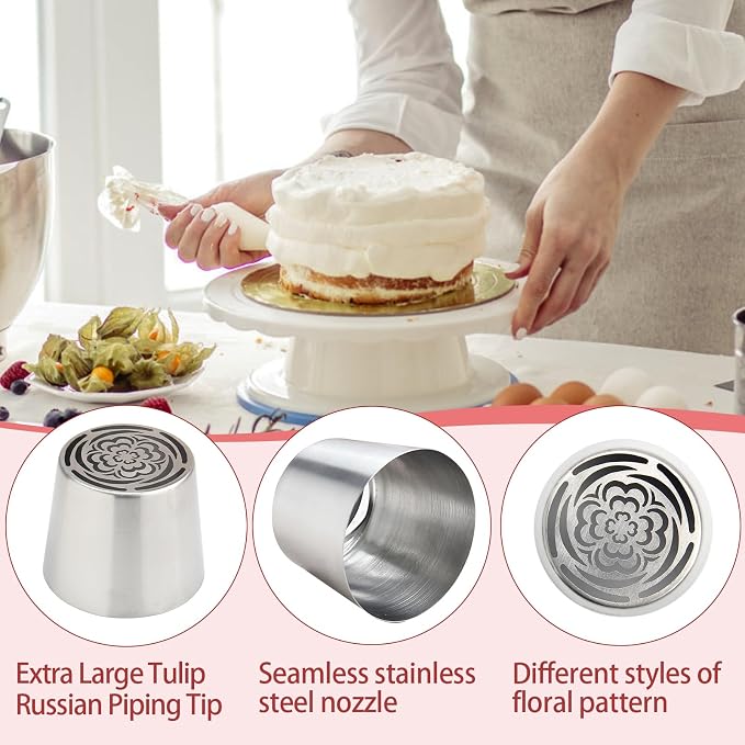 Extra Large Russian Piping Tips for Marshmallows Stainless Steel Flower Frosting Nozzles many styles Cake Decorating Baking tool for Buttercream, Cupcakes Cookies(SL47)