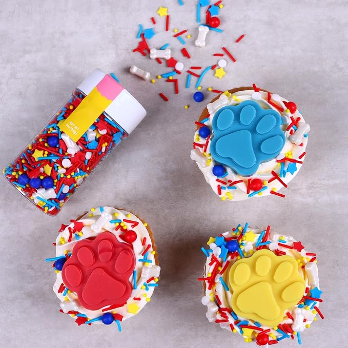 Red Blue Yellow Sprinkles with Dog Bone Candy for Cupcakes Decorating,3oz Sprinkle Mix for Birthday Pet Themed Cupcakes, Cakes, Donuts, Cookies Decorating