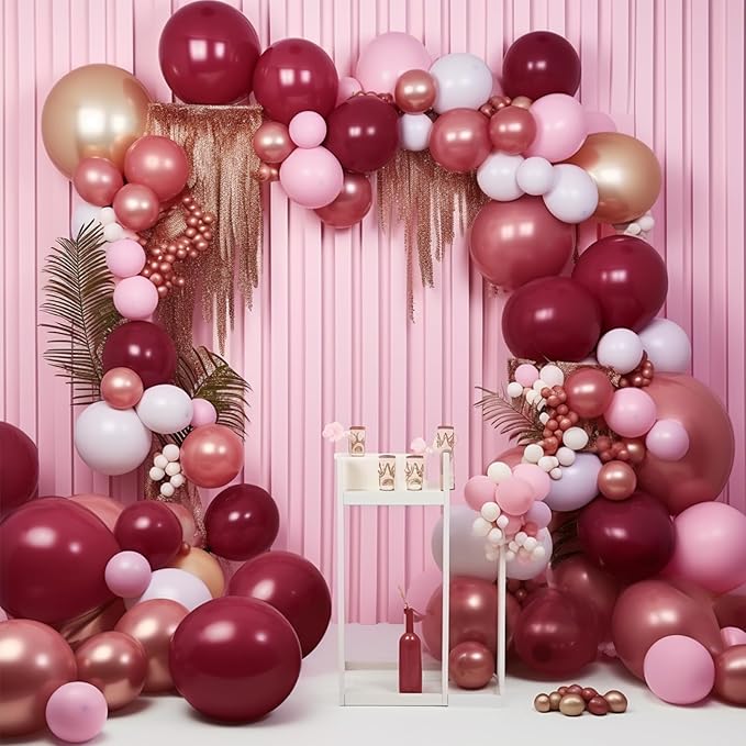 PartyWoo Red Pink and Gold Balloons, 140 pcs Ruby Red Pink and Chrome Gold Balloons Different Sizes Pack of 18 Inch 12 Inch 10 Inch 5 Inch for Balloon Garland or Arch as Birthday Party Decorations