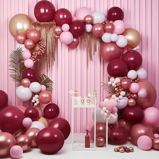 PartyWoo Red Pink and Gold Balloons, 140 pcs Ruby Red Pink and Chrome Gold Balloons Different Sizes Pack of 18 Inch 12 Inch 10 Inch 5 Inch for Balloon Garland or Arch as Birthday Party Decorations