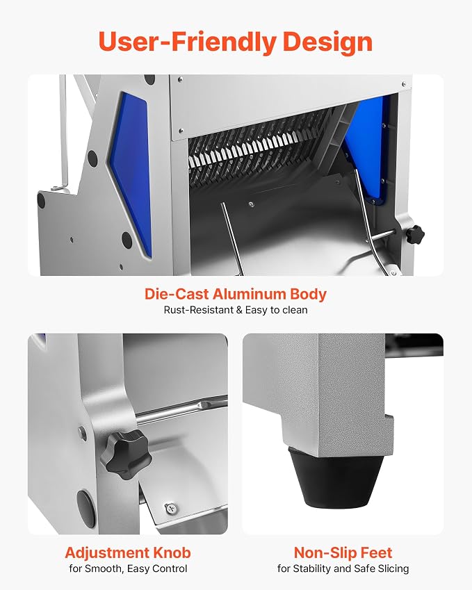VEVOR Electric Bread Slicer, 370W Bread Slicing Machine, Die-Cast Aluminum Countertop Bread Cutter Machine for 12mm Slice Thickness, Commercial & Home Use for Bakeries Restaurants, 120V
