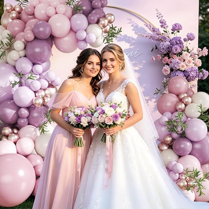 Pink and Purple Balloon Arch Kit, 128Pcs Dusty Pastel Macaron Purple Pink Sand White Gold Pink Lavender Balloons for Baby Shower Wedding Bridal Shower Birthday Party Decorations