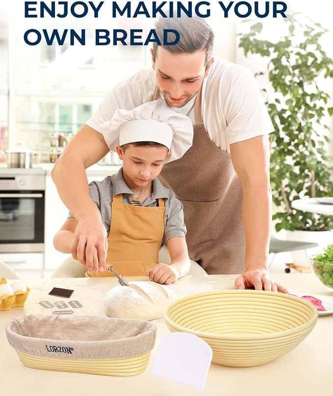 Lorzon Banneton Bread Proofing Baskets Set of 2, 11" Round & 12" Oval Sourdough Proofing Baskets with Sourdough Bread Baking Supplies (Plastic)