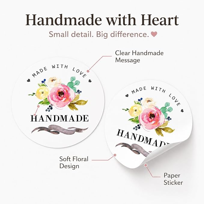 Handmade Goods Packaging Seal Stickers: 120 Pcs Floral Labels | 1.6 Inch Paper Stickers For Handmade Goods Small Business And Bakery Packaging