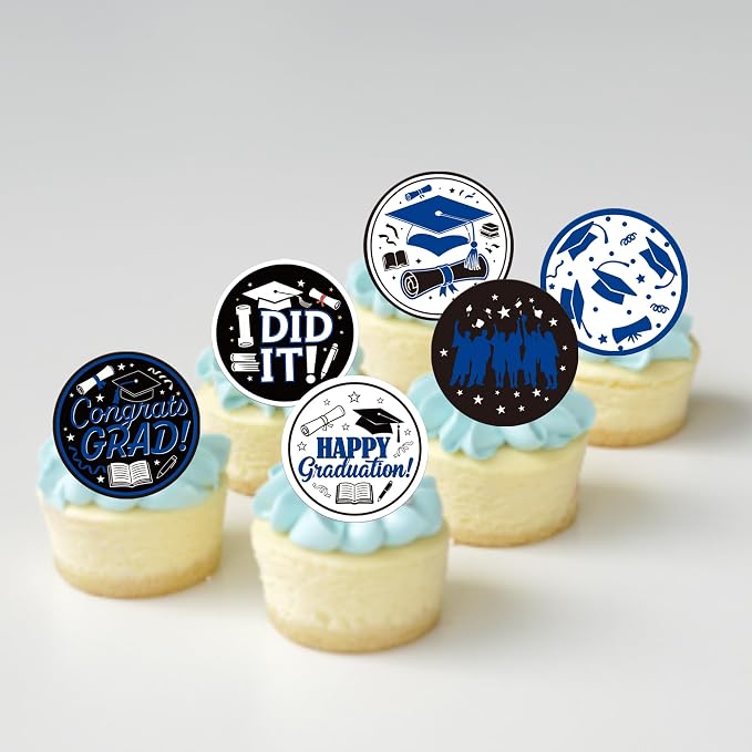 63 PCS Edible 2026 Graduation Cupcake Toppers Diploma Congrats Grad Cap Cupcake Picks Edible I Did it Cake Decorations for Class of 2026 Graduation Theme Party Decorations Supplies Dark Blue